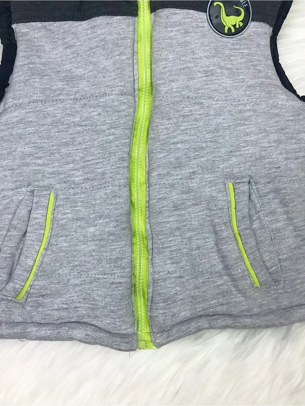 Toddler Boys Puffer Zip Up Gray & Lime Green Vest Size 24M